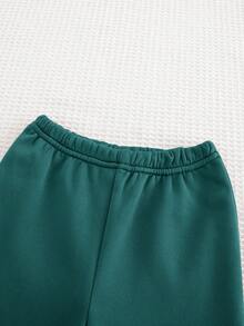 Cozy Pixies 2pcs Baby Boy Knitted Thickened Contrast Color Raglan Sleeve Crew Neck Pullover Top And Cuffed Pants Set Fall Winter - Dark Green - View 3