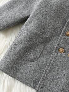 SHEIN 买一送一婴儿/男婴/女婴 2 件/套羊毛加厚灰色羊毛大衣夹克带帽，加厚大衣，冬季大衣，绗缝大衣，舒适百搭简约百搭风格，适合室内、户外滑雪、日常穿着、运动、玩耍、派对、拍照、节日、圣诞节、万圣节 - 灰色 - 查看 9