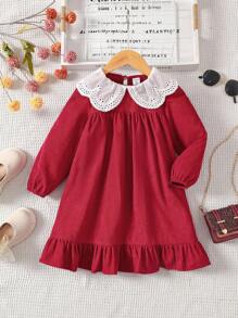 Emery Rose Kids Emery Rose Kids Young Girl Corduroy Patchwork Lace Peter Pan Collar Long Sleeve Dress, Long Sleeve Fitted Casual Cake A-Line Dress,Autumn Winter New Arrival,Young Girl , Daily Wear, School, Autumn & Winter,Pairing White Shirt,Back To School Season.College Style, For Christmas, Girls Winter Clothes,Christmas Clothes, Party Wear, Daily Wear School Daily, Birthday Clothes, Princess Clothes,Mom And Daughter & Sisters Matching,For Halloween.Red Dress. Fall