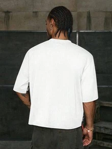 AXEPEAK Áo thun nam cổ tròn tay ngắn họa tiết chắp vá màu tương phản - trắng - Xem 3