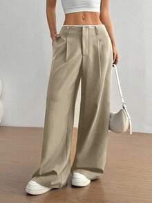 Flirla Pantalones rectos estilizados y finos para mujeres - Caqui - Ver 4