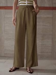 MOTF PREMIUM PANTALONES DE PIERNA ANCHA CON PLIEGUES, BOLSILLOS SESGADOS Y CINTURA CON CORDÓN - Café integral - Ver 8