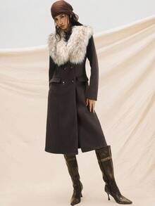 Easelle Fur Collar Camel Women's Long Sleeve Long Fashionable Woolen Coat Autumn Winter Clothes For Women - Coffee Brown - View 5