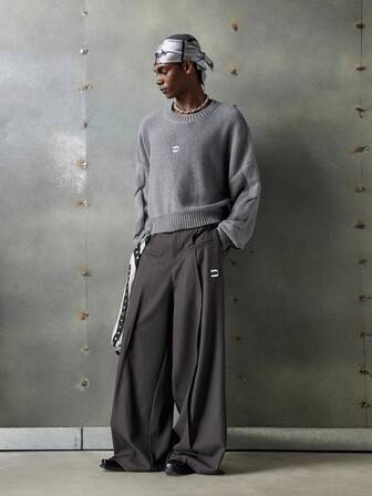 NEON BLANC Men's Letter Embroidery Loose Fit Crew Neck Knit Sweater , Fall Winter