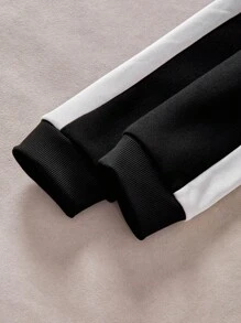 2件套男童休闲渐变印花宽松卫衣和运动裤套装 - 黑色 - 查看 6