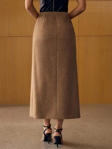 MOTF PREMIUM FALDA DE BOLSILLO INCLINADO DE LANA - Caqui - Ver 3