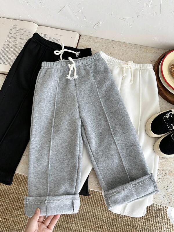 SHEIN 3 stuks/set jonge jongens casual comfortabele klassieke zwart wit grijs losse pasvorm sweatshirt en broek set, koop 2 en krijg 1 gratis, geschikt voor reizen, school, informele bijeenkomsten, herfst/winter seizoenen, back to school outfits