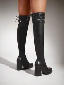 SHUZIA Women's Fashionable Comfortable Square Toe Platform Over-Knee Boots - Black - View 2
