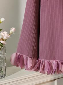 Modelyn 浪漫优雅时尚提花拼布雪纺花卉露肩长袖衬衫配裤子，加大码两件套 - 淡紫色 - 查看 5