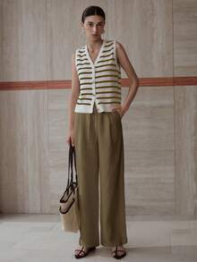 MOTF PREMIUM PANTALONES DE PIERNA ANCHA CON PLIEGUES, BOLSILLOS SESGADOS Y CINTURA CON CORDÓN - Café integral - Ver 5