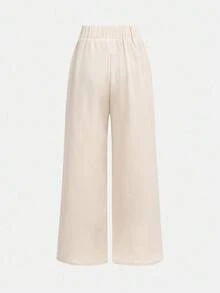 Girlism Apricot Elastic Waist Pleated Loose Fit Pants For Teen Girls, Elegant For Commuting, All-Match & Versatile/Activities/Autumn/Winter/Halloween,Glowmode,Fall,Christmas/Holiday/Festival/Winter,Halloween,Fall,Winter,Autumn,Christmas,Y2k,Summer - Apricot - View 7