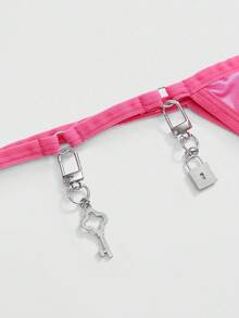 ROMWE J-Fashion Y2K Babe Heart Keyhole Metallic Wireless Sexy Lingerie Set For Women - Pink - View 3