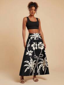 Travachic 度假印花宽松女裙 - 黑與白 - 查看 5