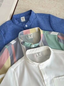 SHEIN 3 Packs Young Boys Casual Minimalist Short Sleeve Shirts, Buy 2 Get 1 Free, School, Campus, College - Multicolor - View 9