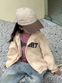 DAZY Young Girls Hooded English Text Korean Style Long Sleeve Sweatshirt, Autumn/Winter - Apricot - View 9