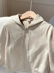 SHEIN 1pc Young Boys' Casual College Style Textured Fabric Zip Up Jacket, Suitable For Autumn And Winter School Fall - Apricot - View 9