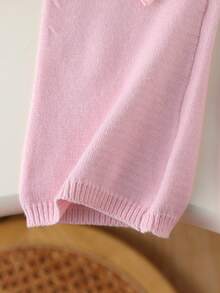 SHEIN Playful Pals 2件套女童纯色简约蝴蝶结针织毛衣套装 - 粉色 - 查看 6