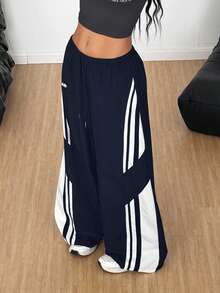 Coolane Women's  All-Season Concert Streetwear Going Out Color-Blocked  Blue Parachute Pants - Blue - View 2