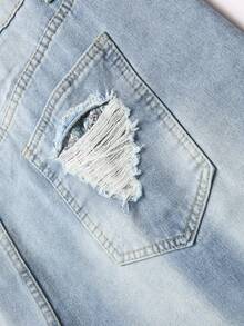 Chillumni Plus Size Men's Casual Loose Fit Ripped Pocket Denim Shorts, Emo Style - Blue - View 5