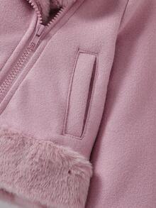 Elladie kids Young Girls' Solid Color Faux Fur Collar Long Sleeve Zip-Up Short Winter Jacket Toddler Girl Jacket Girls Pink Jacket Fall