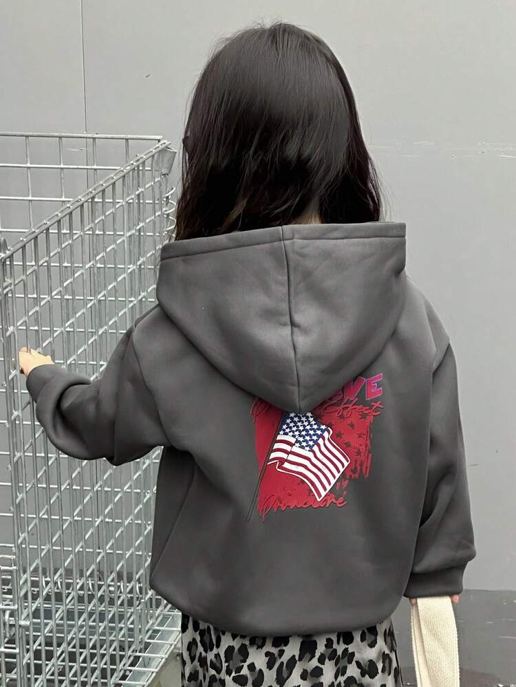 Young Girls Hooded Street Style Casual Korean Sweatshirt Graphic Sweatshirts Girls