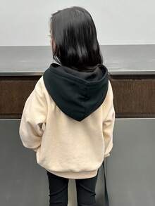 DAZY Young Girls Hooded Sherpa English Print Casual Street Style Long Sleeve Sweatshirt Fall,Winter - Apricot - View 2