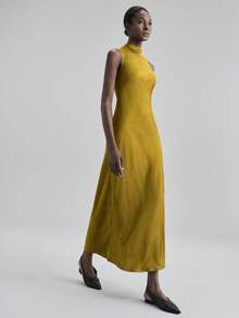 Ontre 2025秋冬新款女士户外装教师制服俱乐部装秋冬装女士商务休闲复古风服装优雅通勤连衣裙无袖纹理长裙黄色 - 摩卡棕 - 查看 6