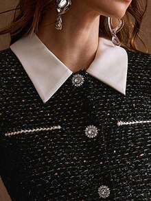 MOTF PREMIUM TWEED CONTRAST TRIM PLEATED HEM DRESS - Black and White - View 2