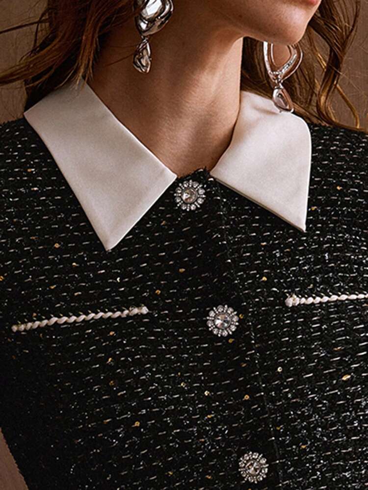 ツイード コントラストトリム プリーツヘムドレス