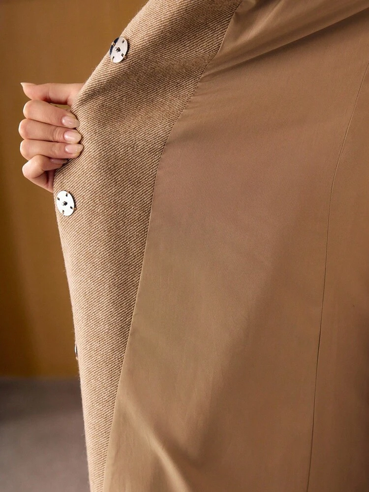 WOOL APPLIQUES BELTED OVERCOAT