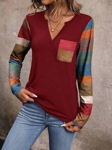 EMERY ROSE Áo thun cổ khoét lỗ túi vá màu khối họa tiết áo thun nữ - Nhiều màu - Xem 6