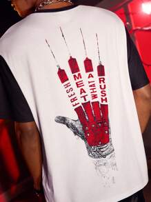 A Nightmare on Elm Street X SHEIN Men's Letter Graphic Round Neck Short Sleeve T-Shirt, Summer - White - View 3