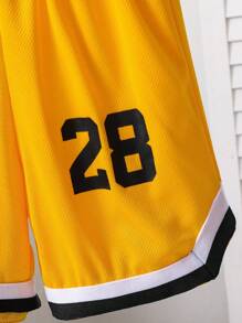 SHEIN Little Byeori 2 件装年轻男童休闲运动学院街头可爱度假字母图案开衫棒球夹克风格衬衫和短裤套装适合儿童服装幼儿男孩服装返校男孩套装适合生日派对、晚会、表演、婚礼、洗礼、开幕式日常适合日常使用适合上学适合旅行适合运动适合春夏季节