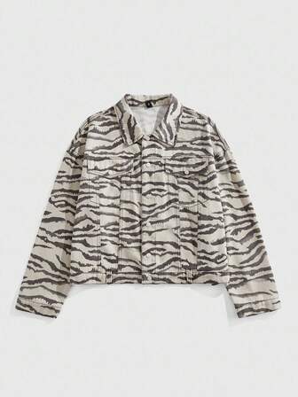 Street Life Herren Tier Muster Denim Jacke, locker geschnittener Kurzstil