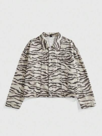 Street Life Giacca di jeans da uomo con stampa animale, stile oversize e corto