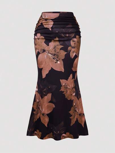 DreamSkyne Falda de tubo con estampado floral y elástica, nueva falda elegante y versátil de estilo francés para mujeres, falda de tubo con sentido del diseño y estilo maduro