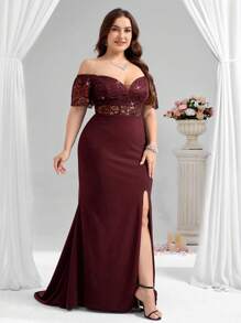 Coutiva Abendkleid in Große Größen (stark verziert) - Bordeaux - Übersicht 4