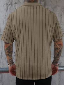 Manfinity Homme Men's Summer Casual Striped Textured Short Sleeve Shirt - Khaki - View 2