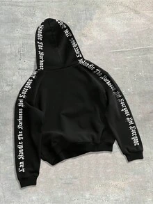 ROMWE MEN Street Life Áo hoodie in chữ thường ngày cho nam, Thu/Đông - màu đen - Xem 2