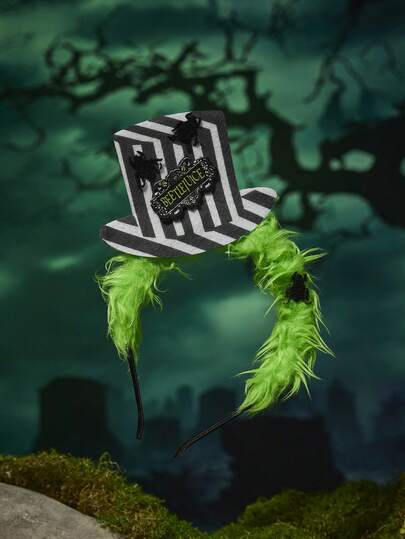 Beetlejuice X SHEIN 1pc Underworld Sorcerer Cosplay Headband,  Headpiece, Black & White Striped Top Hat, Funny Costume, Goth, Cosplay