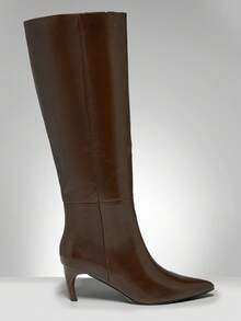 SHUZIA Women Everyday Basic Minimalist Comfortable Zip-On Knee-High Heeled Boots For Christmas - Chocolate Brown - View 6