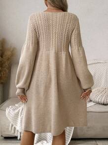 SHEIN 孕妇粗针织喇叭下摆毛衣裙 - 卡其色 - 查看 2
