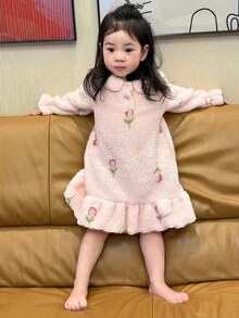 DAZY Baby/Kleinkind Mädchen Rüschen Saum Allover Muster Langarm Schlafanzug, Herbst/Winter