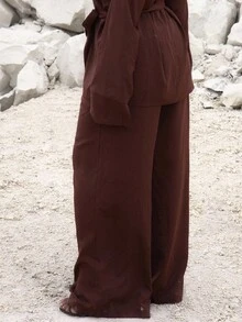 MUSERA 大码弹力阔腿裤套装，仅限裤子，可爱夏季假日优雅度假时尚性感场合曲线魅力复活节休闲装 - 棕色 - 查看 4