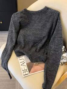 Franclia 女士休闲百搭日常开衫，秋冬 - 灰色 - 查看 3