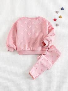 Cozy Pixies 2件套女婴心形图案针织柔软圆领长袖运动衫和裤子套装 - 彩色 - 查看 2