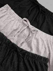 RueChic Women 3 Packs Multicolour Fake Drawstring Detail Homwear Shorts Set - Multicolor - View 4