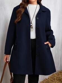 Áo khoác ngoài màu xám một hàng khuy cỡ lớn dành cho nữ, Thu/Đông - Màu xanh hải quân - Xem 1