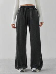 SHEIN Tall Quần thể thao rộng rãi cạp chun màu trơn cho nữ - màu đen - Xem 8