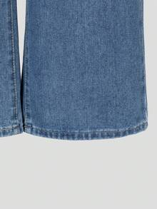 青少年女孩 Y2K 风格水洗牛仔阔腿牛仔裤，休闲松紧腰宽松日常时尚裤，适合青少年女孩 - 中等水洗藍 - 查看 7